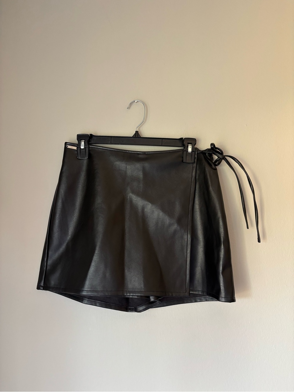 Black Faux Leather Wrap Mini Skort
